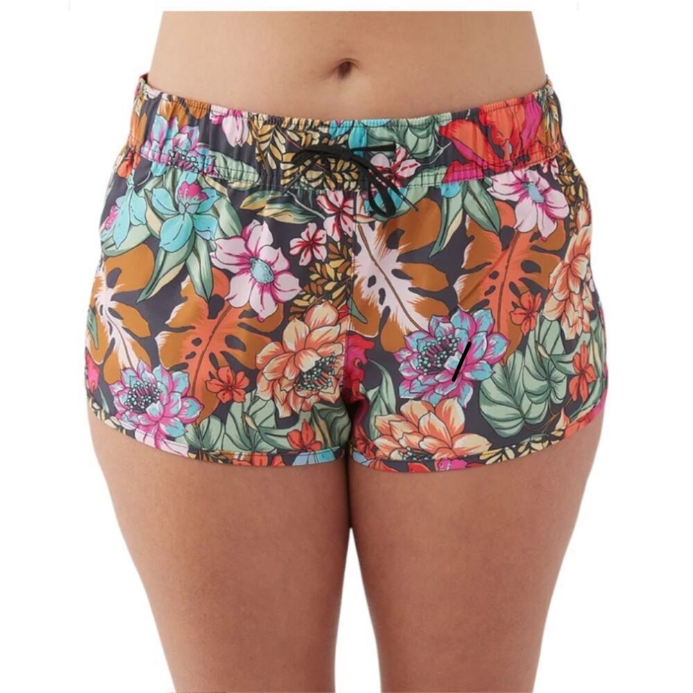 O'Neill Vibrant Floral Athletic Shorts - Black and Red